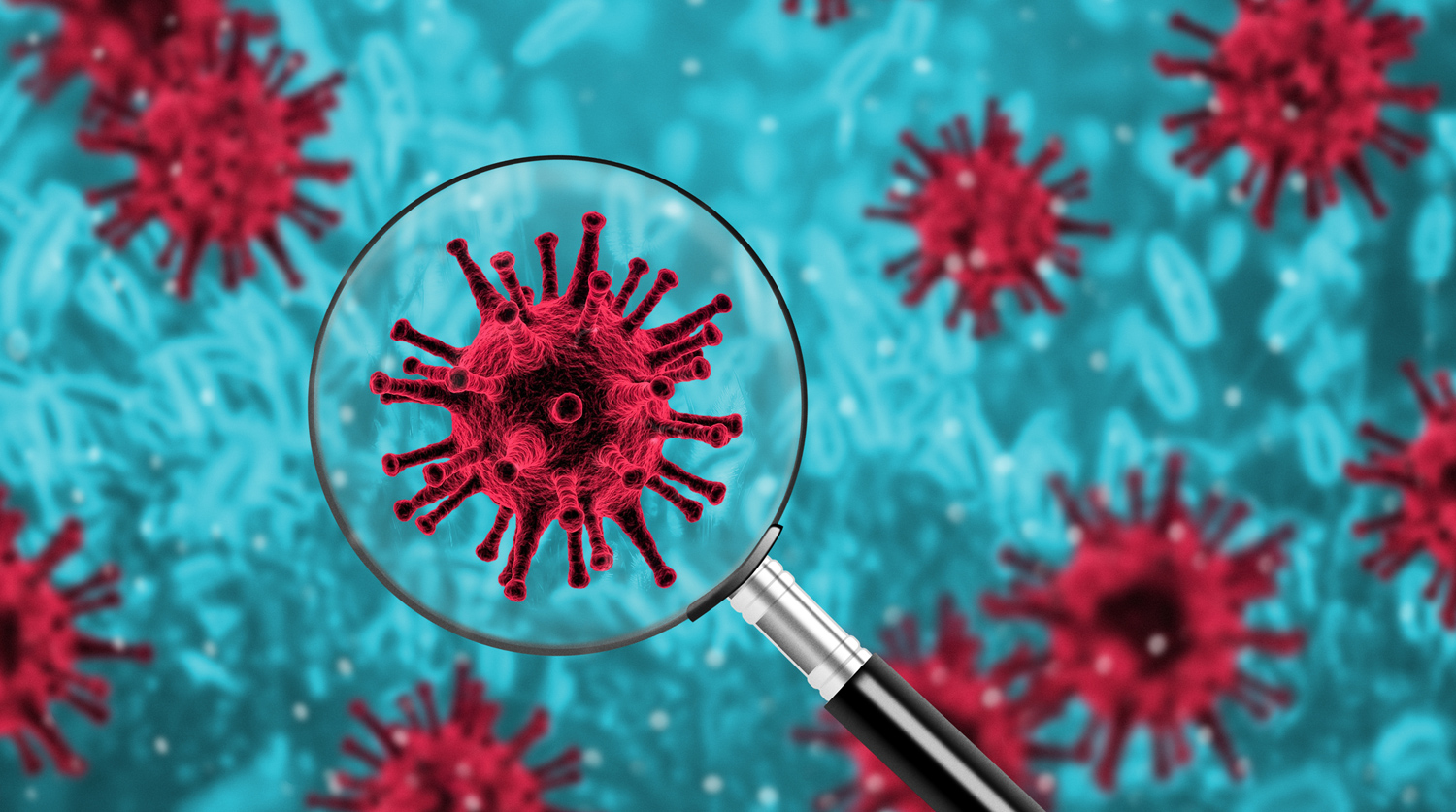 Epidemic concept with magnifying glass over virus bacterium